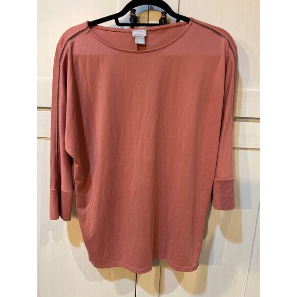 Chico’s Women’s Pink Top Size 0 Raglan Sleeve Scoop Neck Blouse Casual - Picture 1 of 7